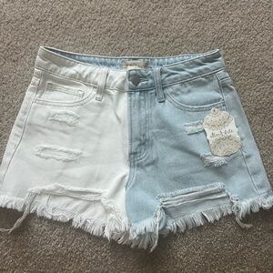 Altar'd State Blue and White Jean Shorts